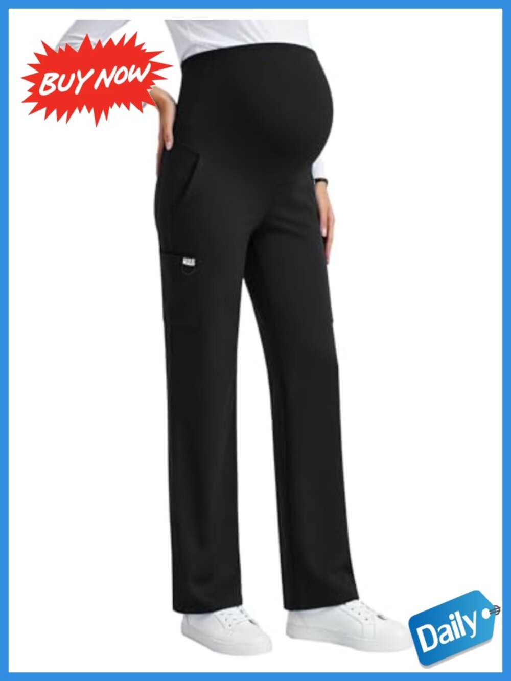 Maternity Scrub Pants Cargo Work 4-Way Stretch 6 Pockets Over Belly